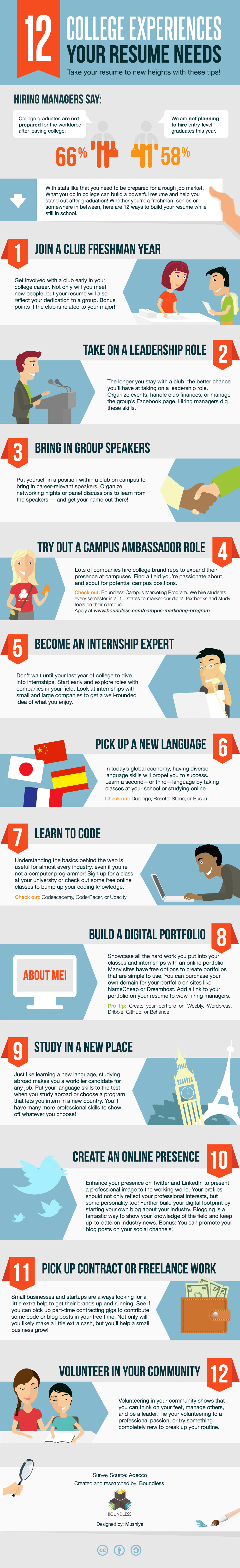 12 Ways to Build your Resume in College Infographic