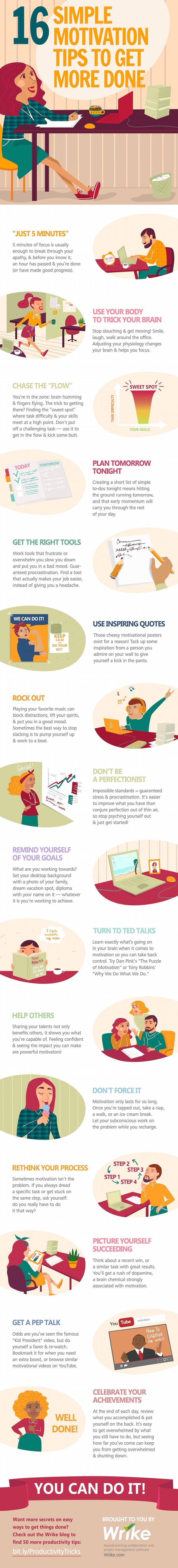 16 Simple Motivation Tips to Get More Done Infographic