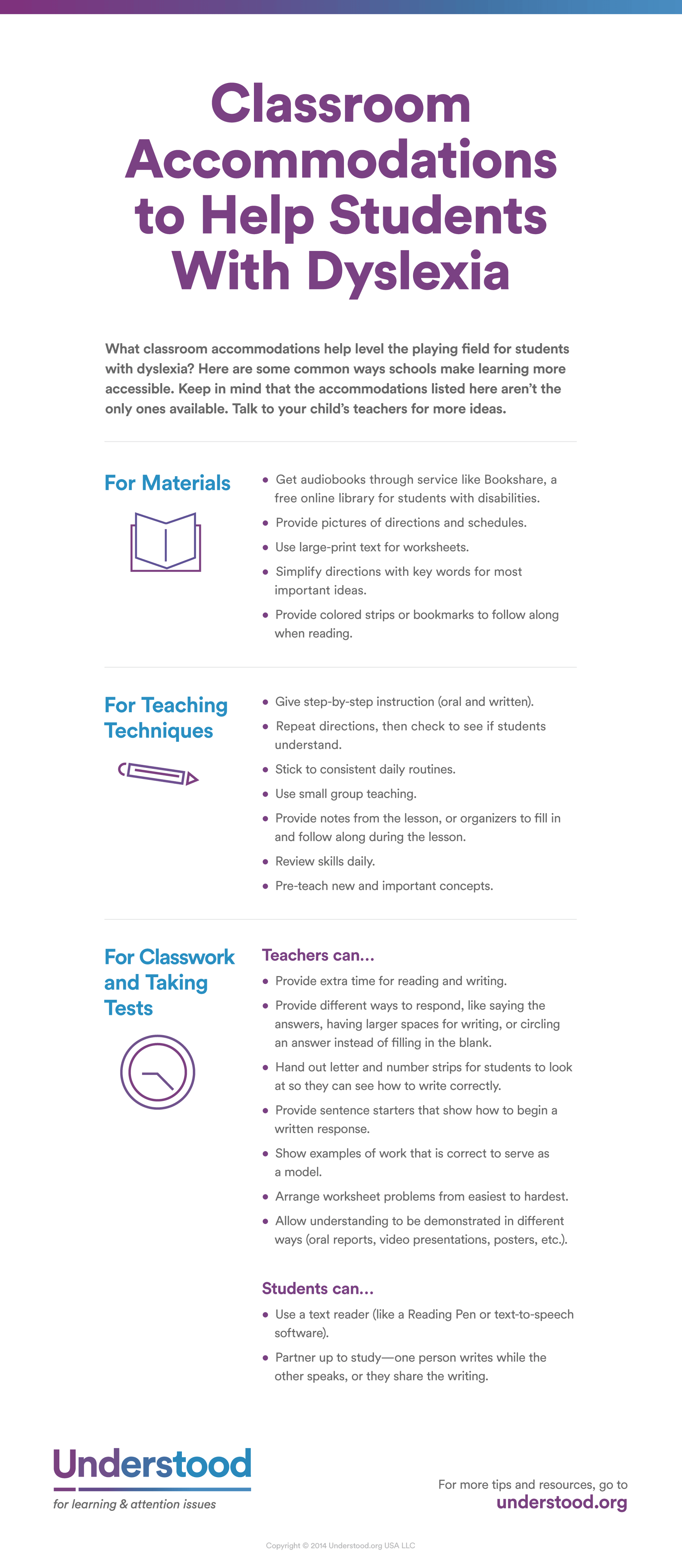 Classroom Accommodations for Dyslexia Infographic