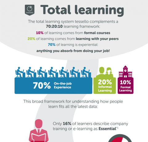 How a Total Learning Strategy Complements A 70:20:10 Framework Infographic